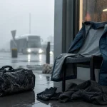 Veste 66 nord en Islande, parking à Reykjavik, matin brumeux.