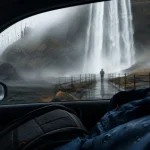 Cascades islande : Seljalandsfoss, vue depuis pare-brise