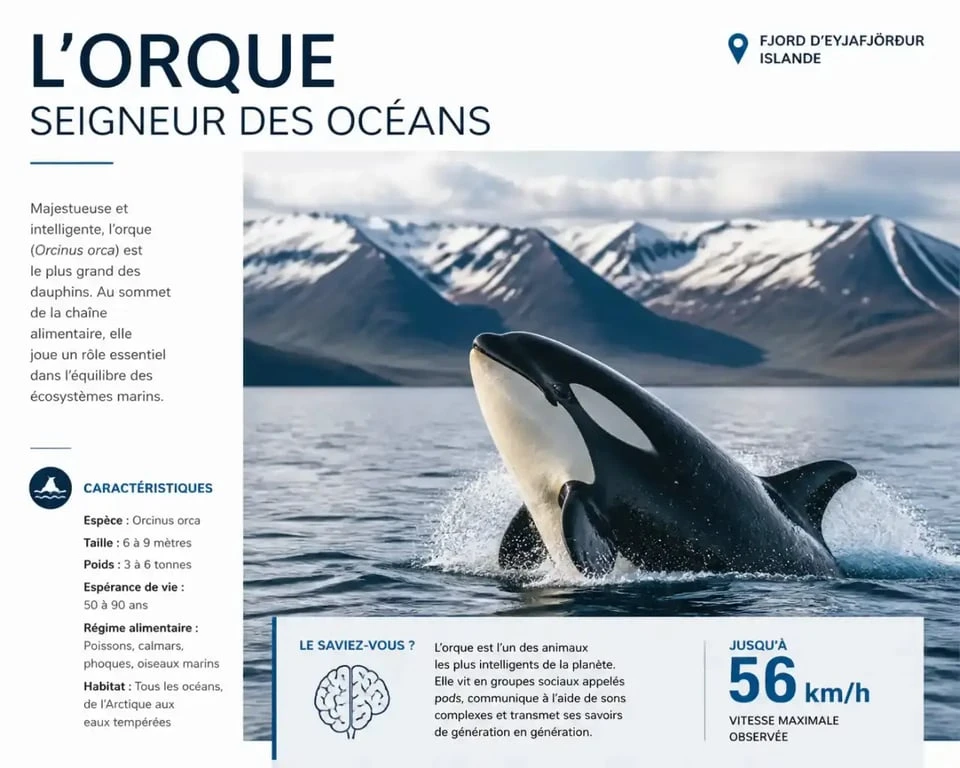 Observation d'orques lors d'un laki tour en Islande dans un fjord