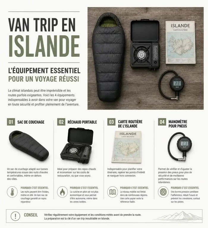 Équipement essentiel pour louer un van en Islande
