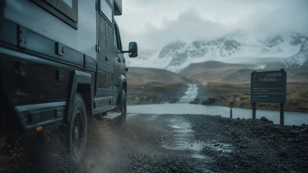 Location camping car 4x4 en Islande : route et gué