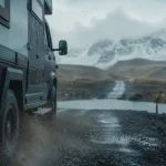 Location camping car 4x4 en Islande : route et gué