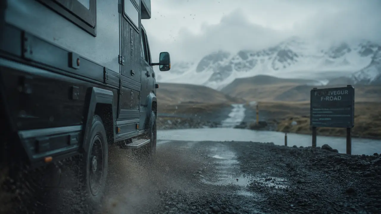 Location camping car 4x4 en Islande : route et gué