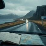 Location vacances Islande : voiture sur route côtière en Islande