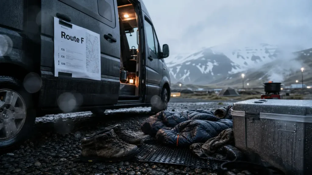Louer van Islande : van aménagé près d’un camping, Route F
