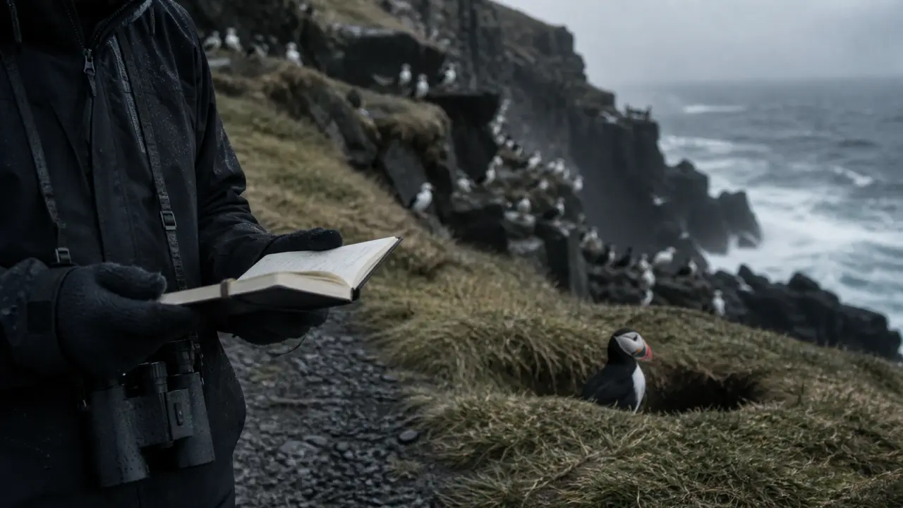 Oiseaux islande : macareux moine sur falaise islandaise