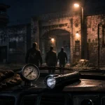 Road trip de la terreur : voiture nocturne devant une prison hantée aux États-Unis