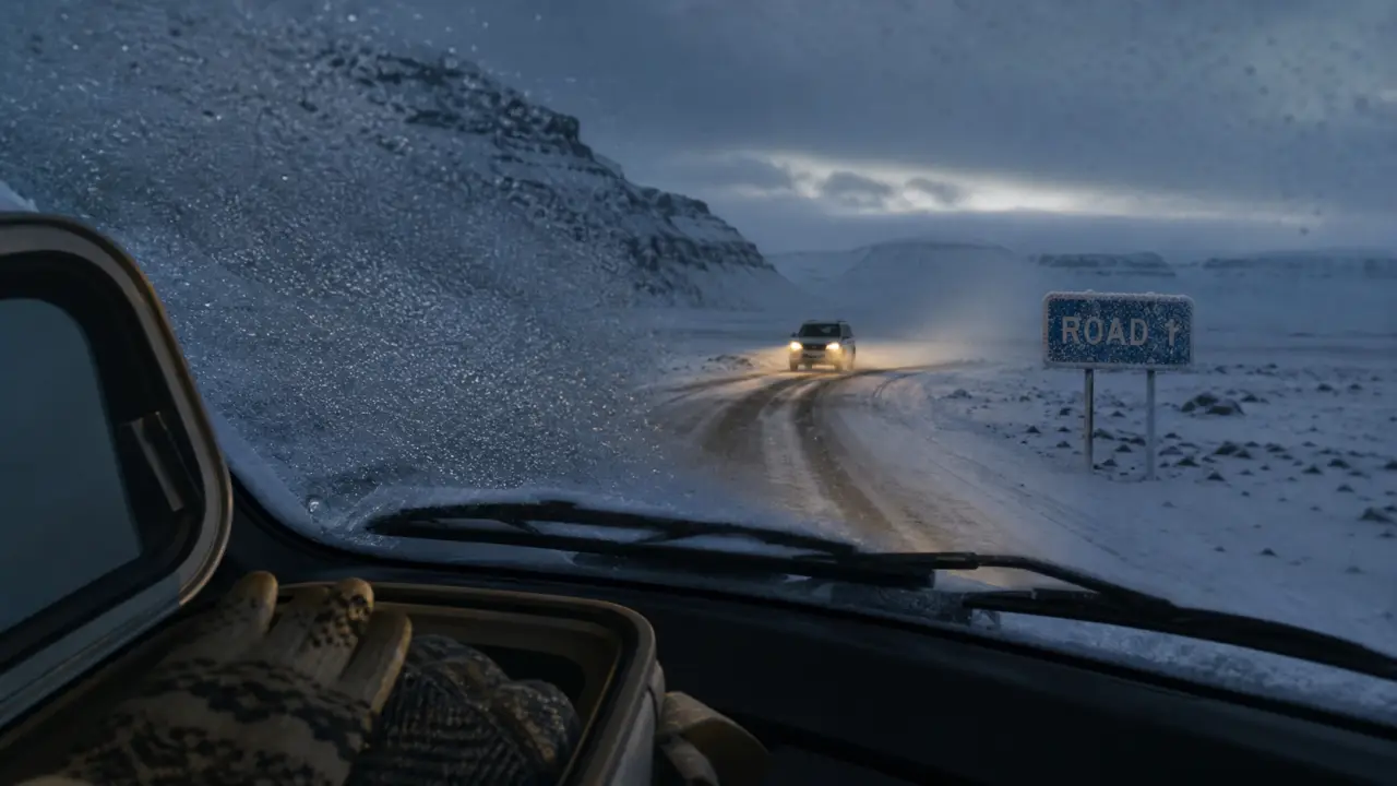 Road trip Islande hiver : route neige, 4x4 phares et gants, sécurité hivernale
