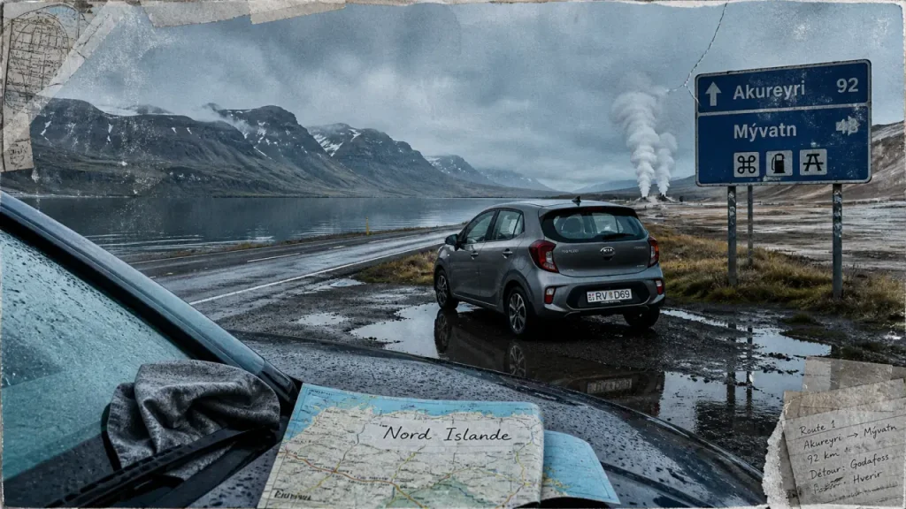 Road trip nord islande, route mouillée vers Akureyri et Mývatn