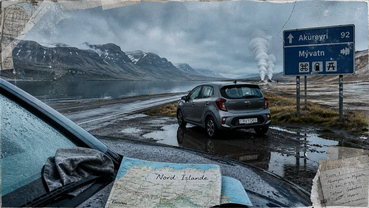 Road trip nord islande, route mouillée vers Akureyri et Mývatn