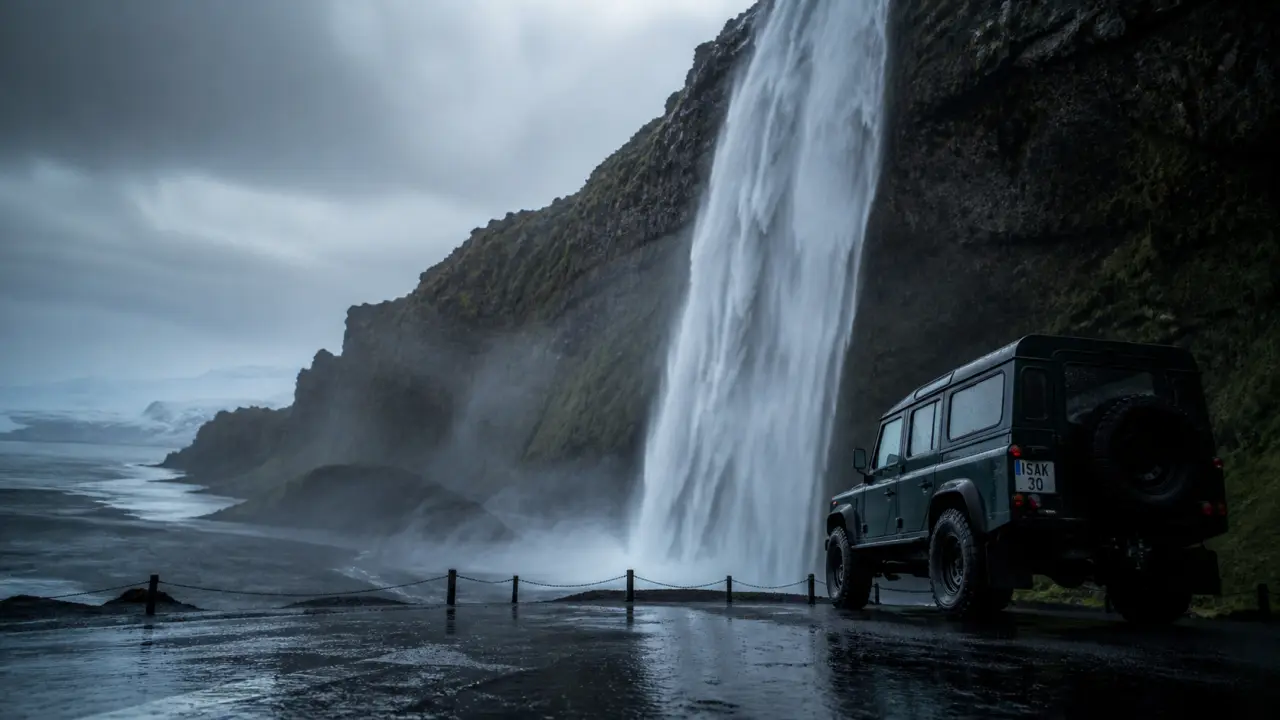 Road trip sud islande : cascade et sable noir sous la pluie, 4x4
