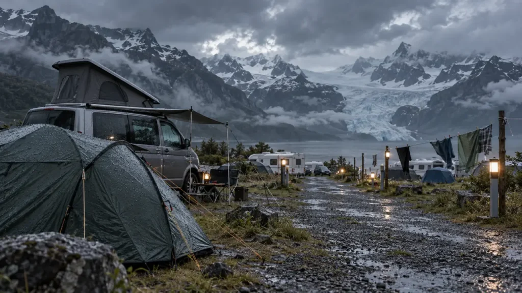 Camping hofn islande : tentes au vent, emplacements et montagnes