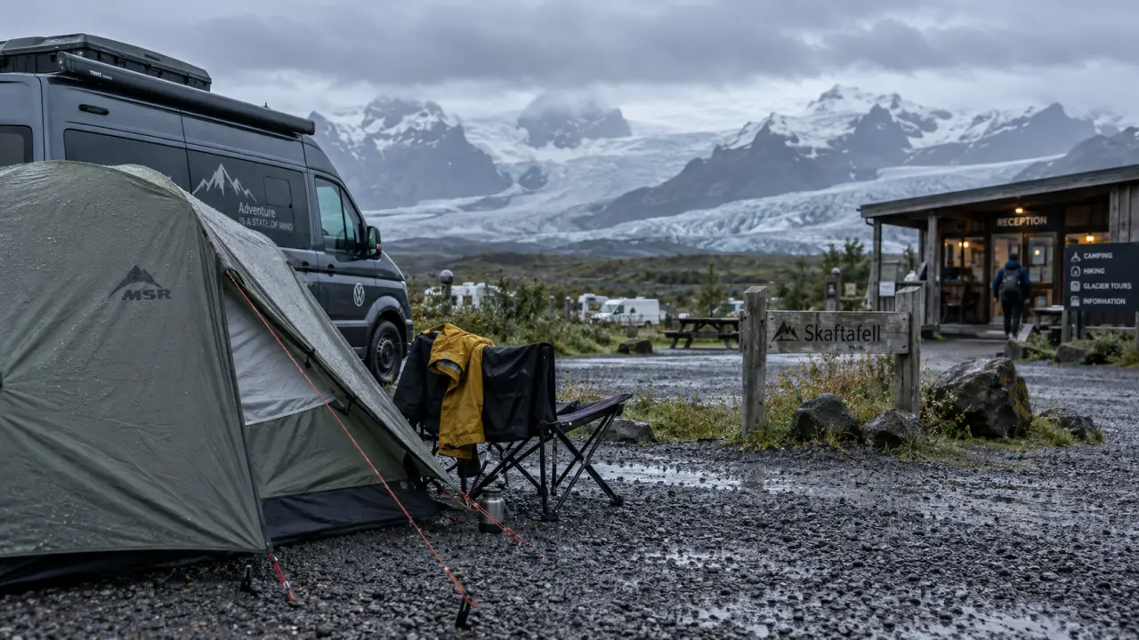 Camping skaftafell islande : tentes et campervan sur aire de camping