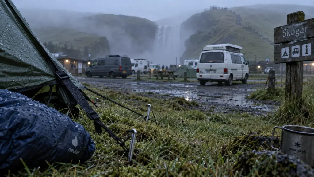 Camping de Skógar en Islande : une étape idéale près de Skógafoss, avec un confort limité