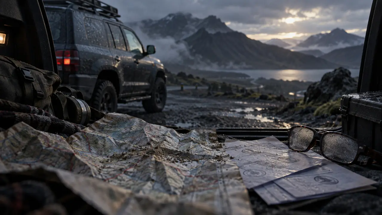 Conseil location voiture Islande : le 4x4 pas toujours utile, carte et assurance dans un coffre.