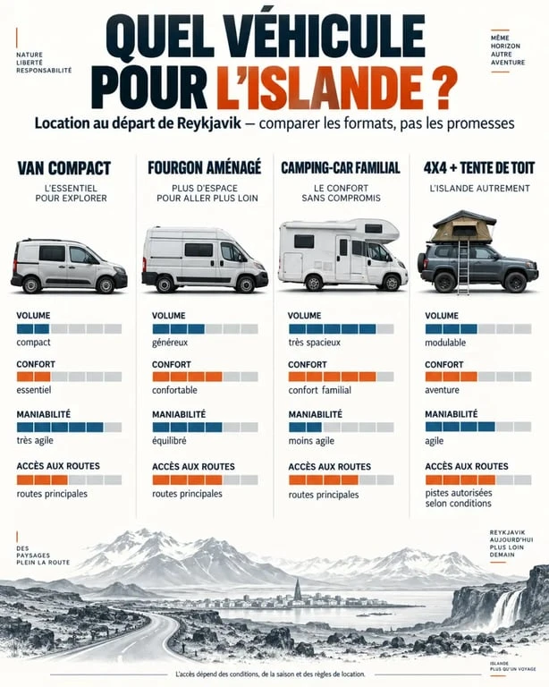 Location camping-car Islande Reykjavik : comparaison des formats de véhicules