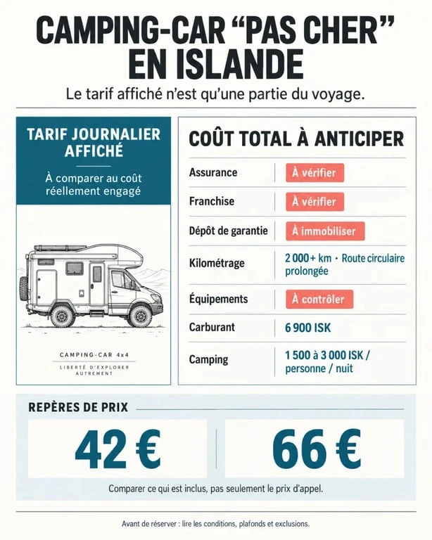 Infographie sur le coût total d’un camping-car pas cher en Islande