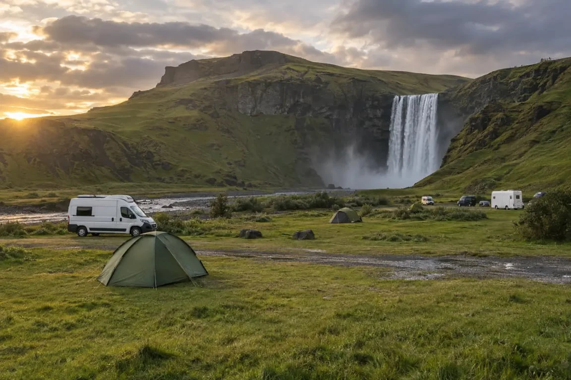 Camping Skógar Islande près de la cascade de Skógafoss