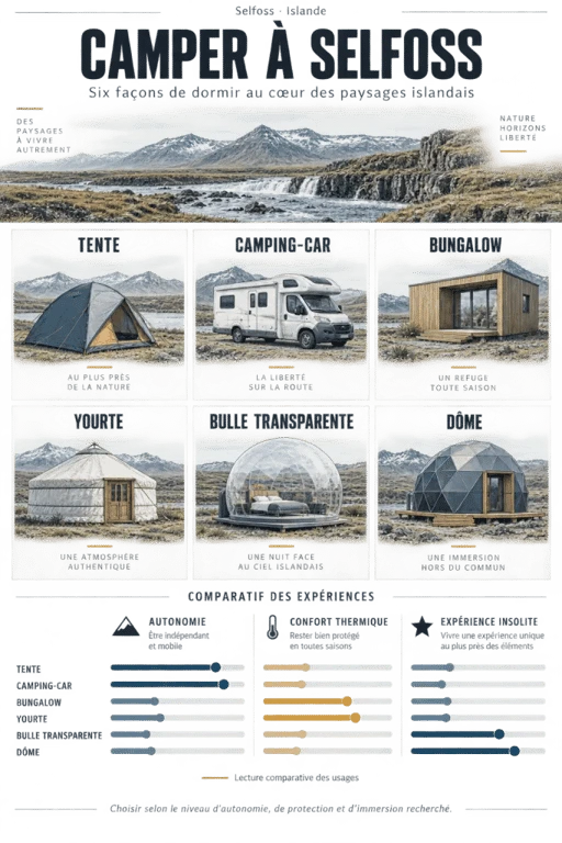 Camping Selfoss Islande : tente, camping-car, bungalow et hébergements glamping