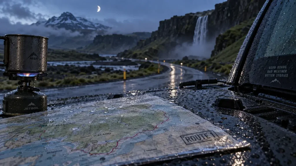 Guide voyage Islande : 4x4 sur la Route 1, carte humide et route de lave