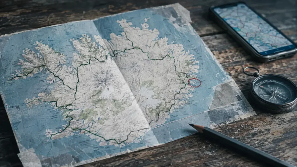 Islande carte : Route 1 et spots de baleines, repères côtiers