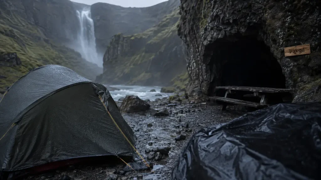 Pakgil camping islande : camping Þakgil près de Vík, tente dans la gorge