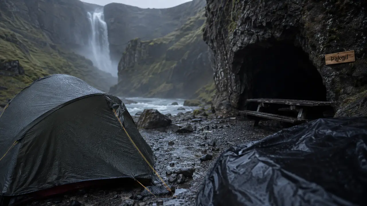 Pakgil camping islande : camping Þakgil près de Vík, tente dans la gorge