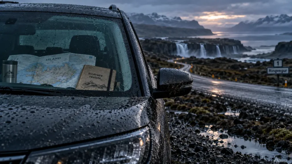 Planification road trip Islande : météo et budget sans surprise, route humide.
