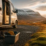 Road trip Islande 10 jours van : campervan blanc en parking
