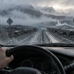 Road trip Islande 12 jours, Route 1 dans le brouillard depuis la voiture