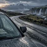 Road trip Islande 15 jours blog : route circulaire sous la pluie, voiture et carte