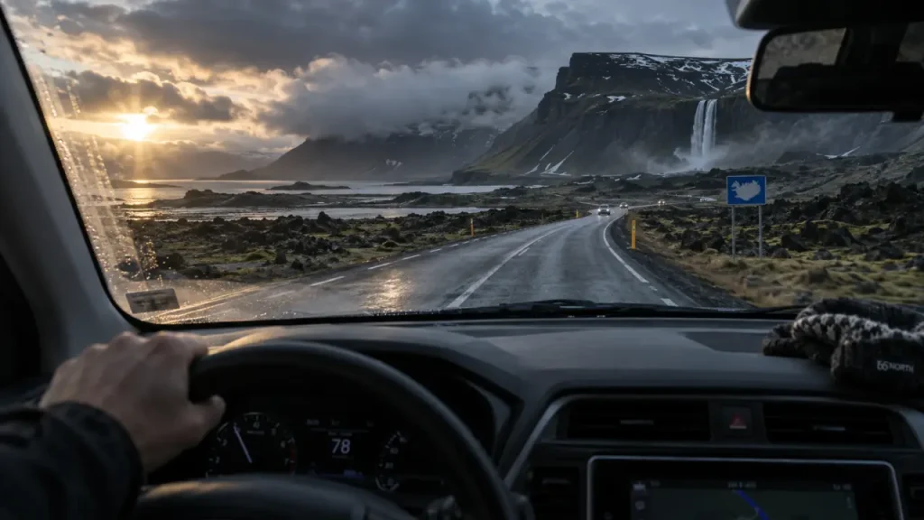 Road trip Islande 15 jours : voiture sur la Ring Road, au bord de la lave