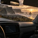 Road trip islande 5 jours Sud : route côtière et plage de sable noir, golden hour