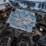 Road trip Islande camping car, camping-car miniature et carte routière