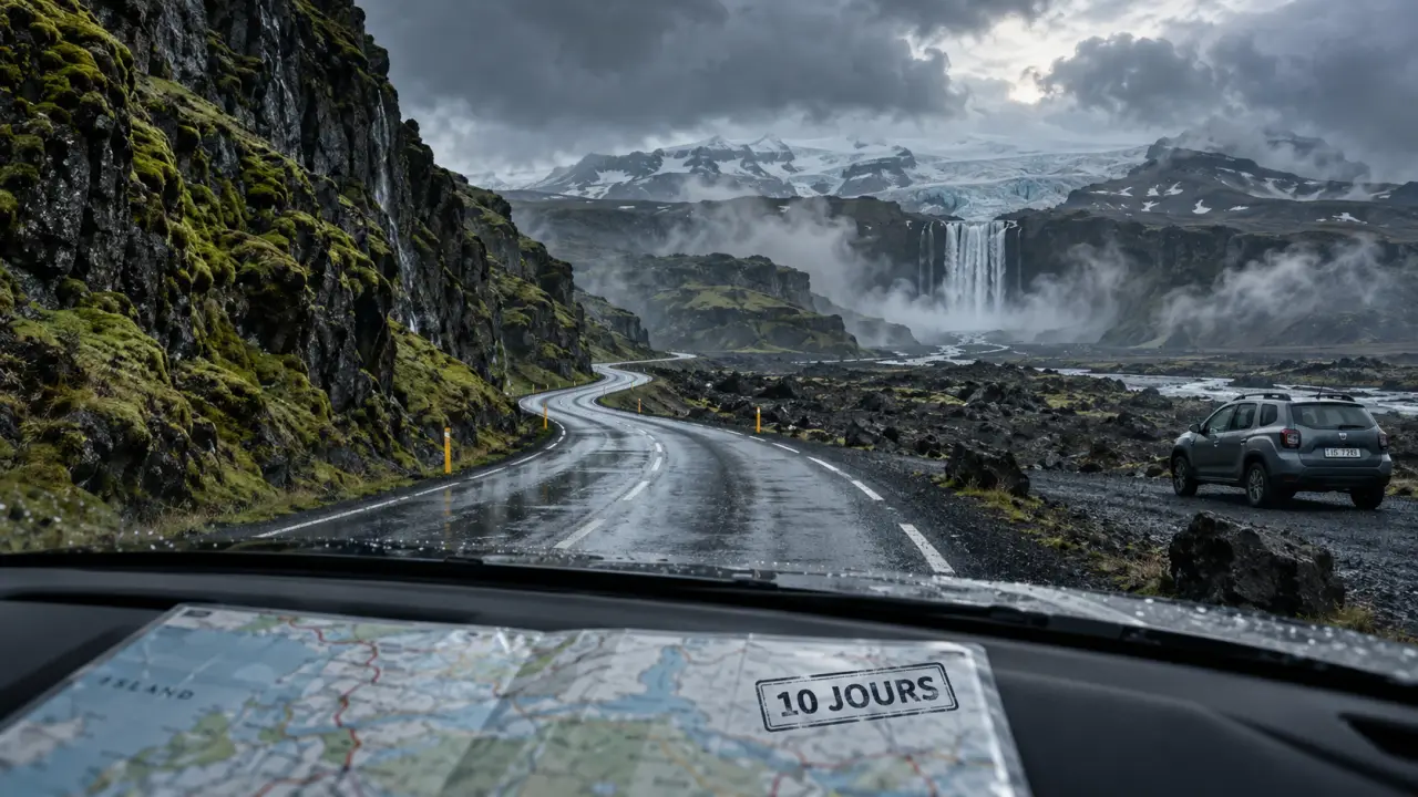 Voyage islande 10 jours : Route 1 humide et lave noire, voiture de location