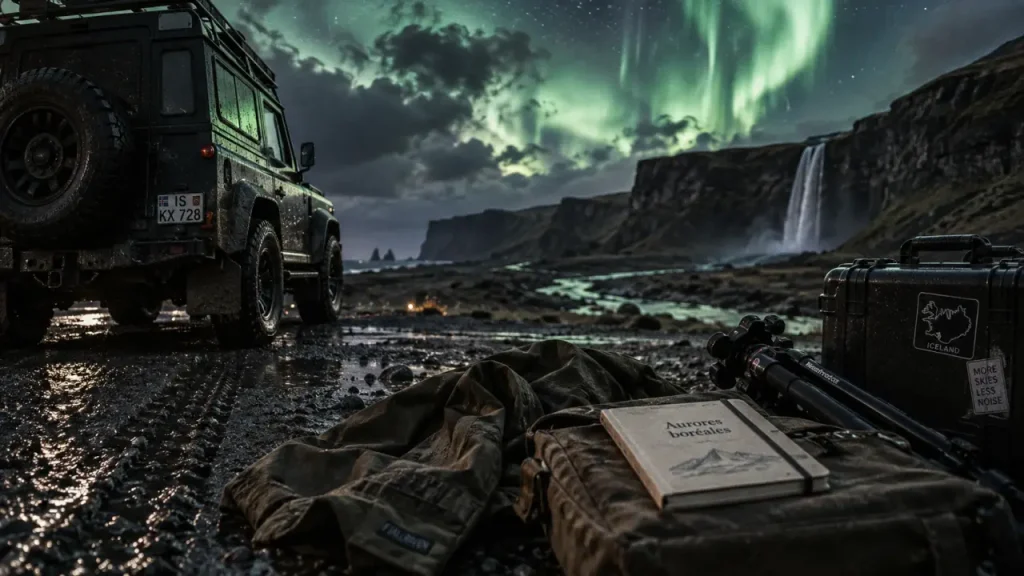Voyage en islande aurores boreales : aurore verte sur la Côte Sud la nuit