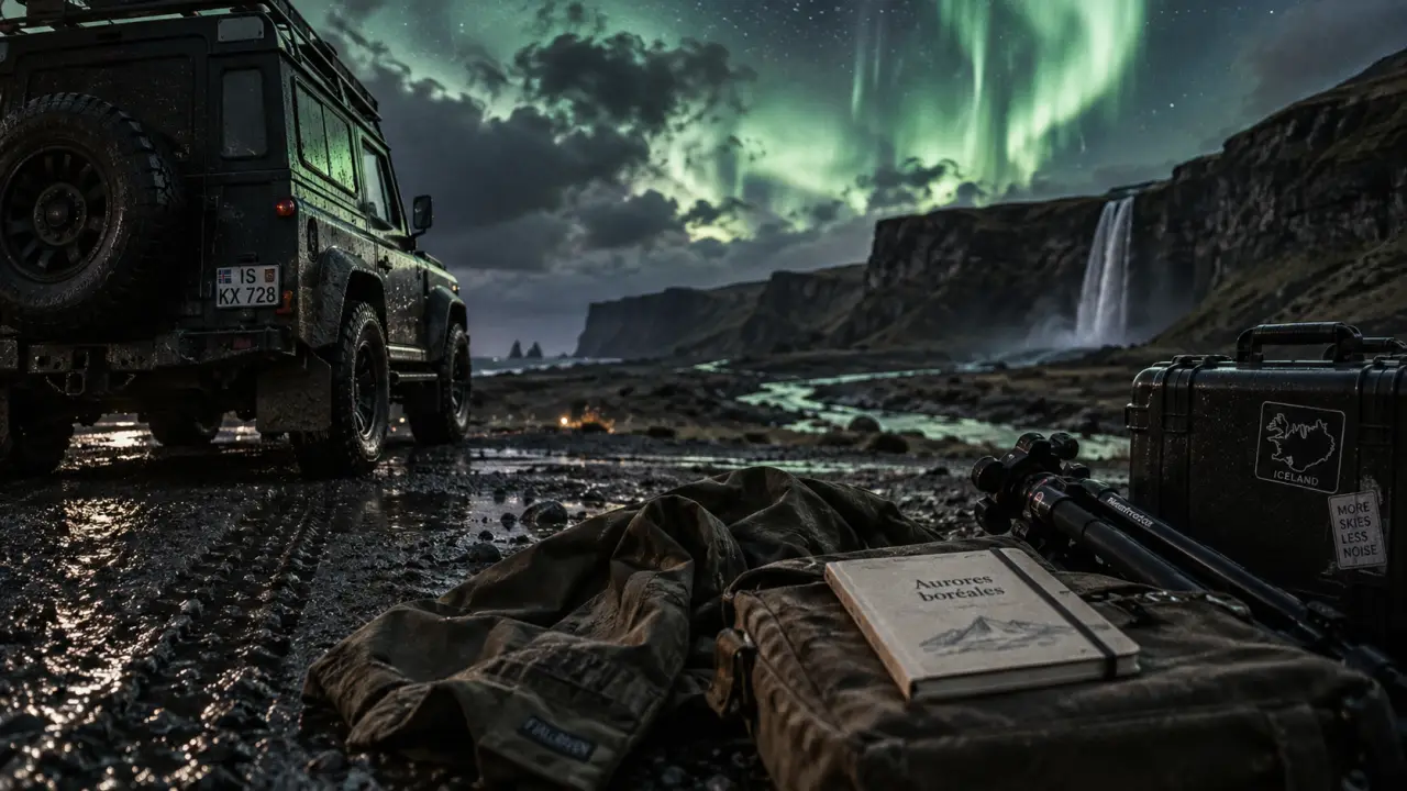 Voyage en islande aurores boreales : aurore verte sur la Côte Sud la nuit