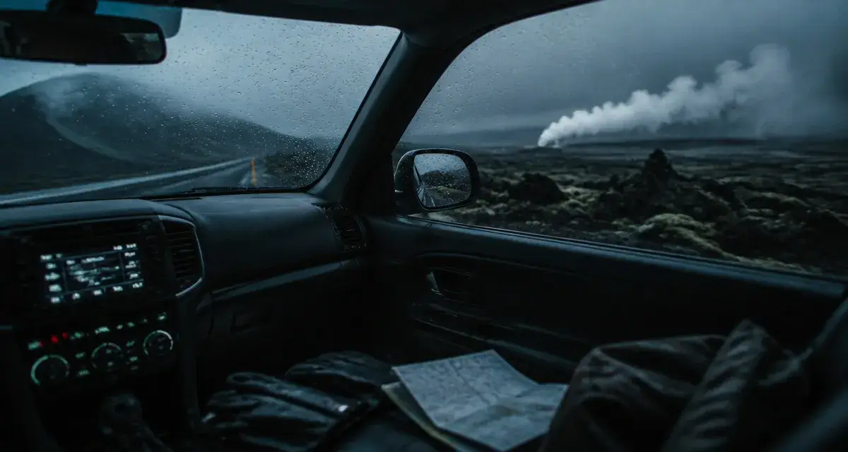 Voyage islande autotour : SUV sur la Route 1 sous la pluie, Islande
