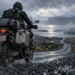 Voyage moto Islande : moto sur route 1 sous la pluie