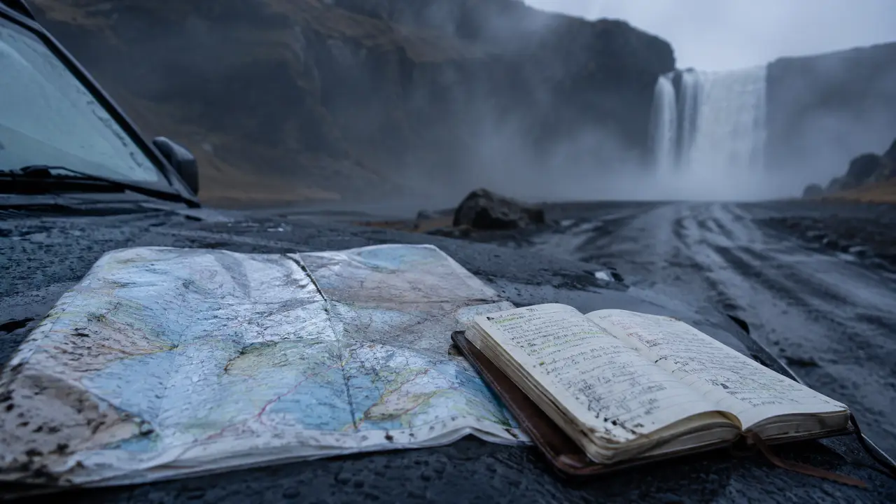 Voyage sur mesure Islande : carte et 4x4 sur route en saison