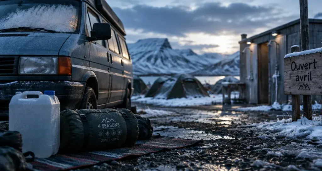 Camping Islande avril : van chauffé près d’un camping qui rouvre
