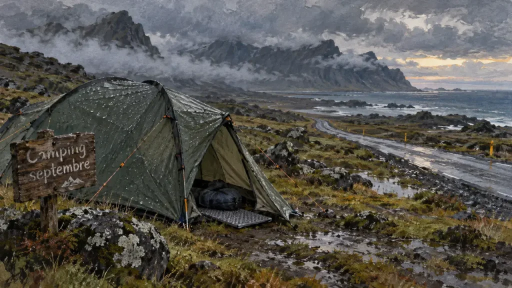 Camping Islande septembre : tente au chaud malgré le vent