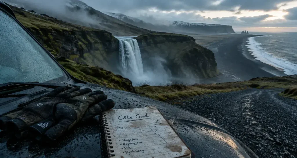 Guide islande Côte Sud : 4x4 et cascade, sable noir