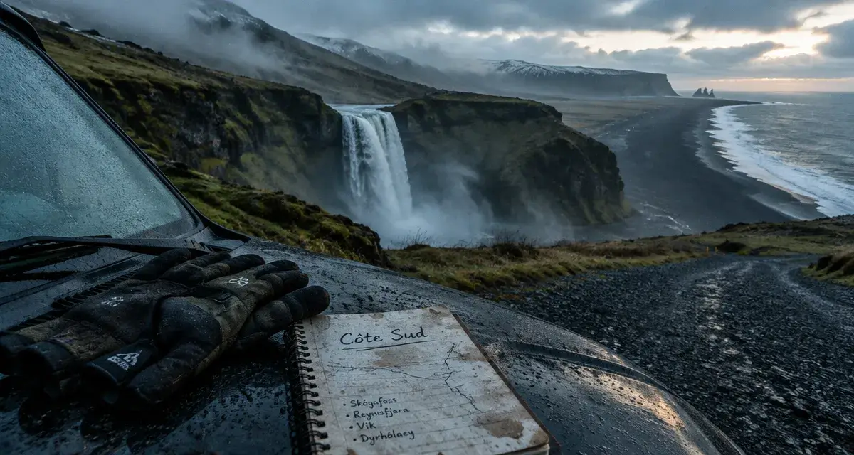 Guide islande Côte Sud : 4x4 et cascade, sable noir