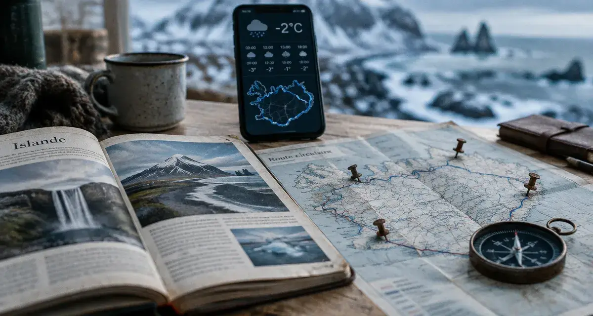 Meilleur livre guide Islande : carte et guide sur table