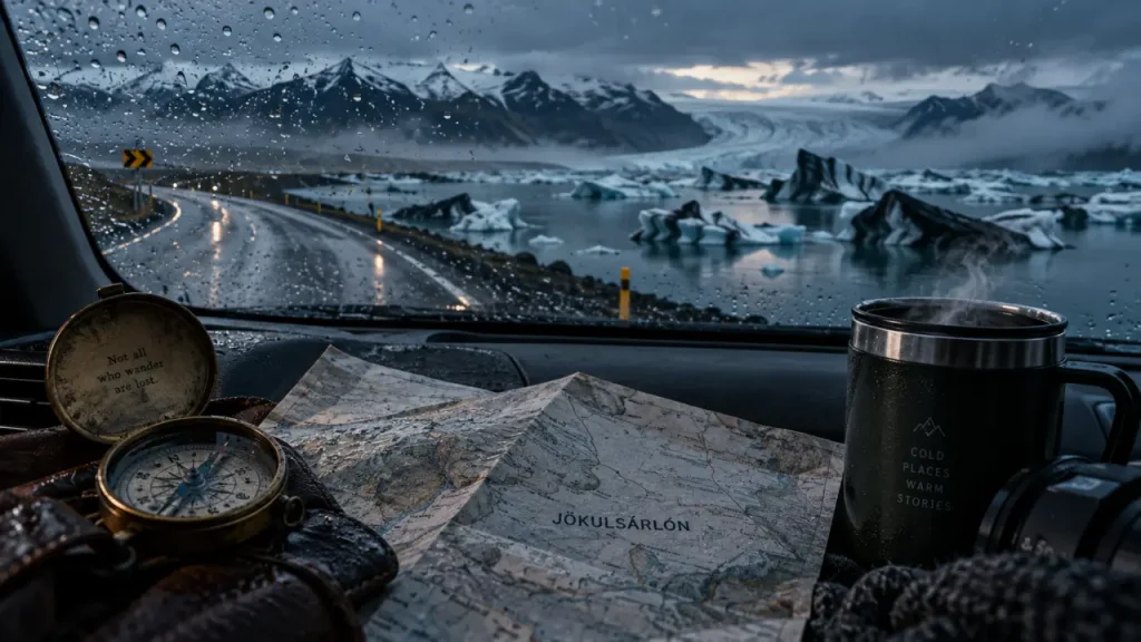 Voyage en Islande 2025 : route glacière près de Jökulsárlón vue depuis la voiture