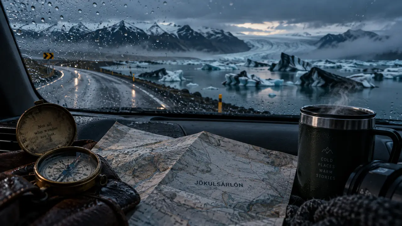 Voyage en Islande 2025 : route glacière près de Jökulsárlón vue depuis la voiture