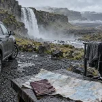Voyage islande 2 semaines : voiture de location près d’une cascade
