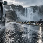 Voyage en Islande en avril : route humide vers une cascade