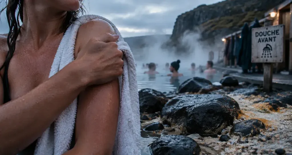 Voyage islande bain chaud : lagon géothermique et vapeur, douche avant